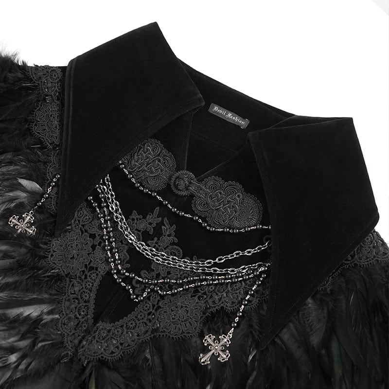 DEVIL FASHION Men's Gothic Floral Embroidered Feather Cape