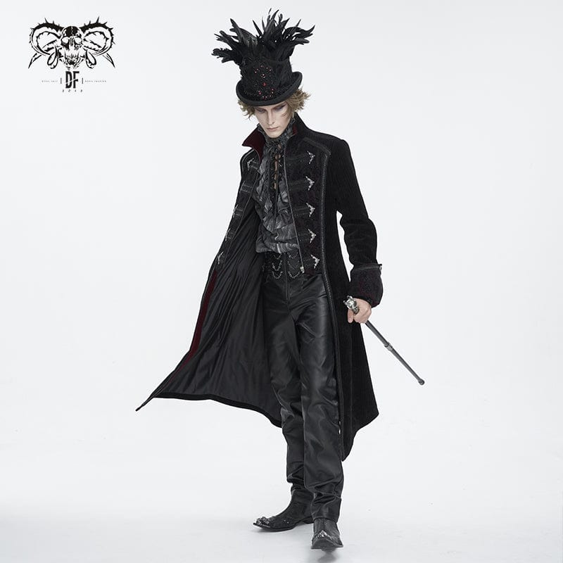 DEVIL FASHION Men's Gothic Floral Embroidered Feather Top Hat
