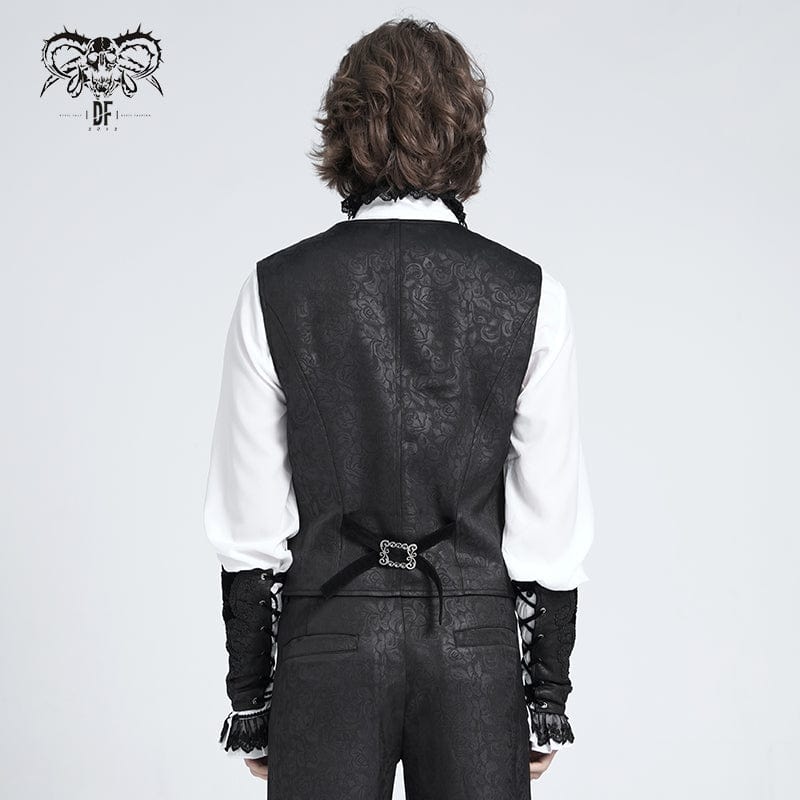 DEVIL FASHION Men's Gothic Floral Embroidered Velvet Splice Waistcoat