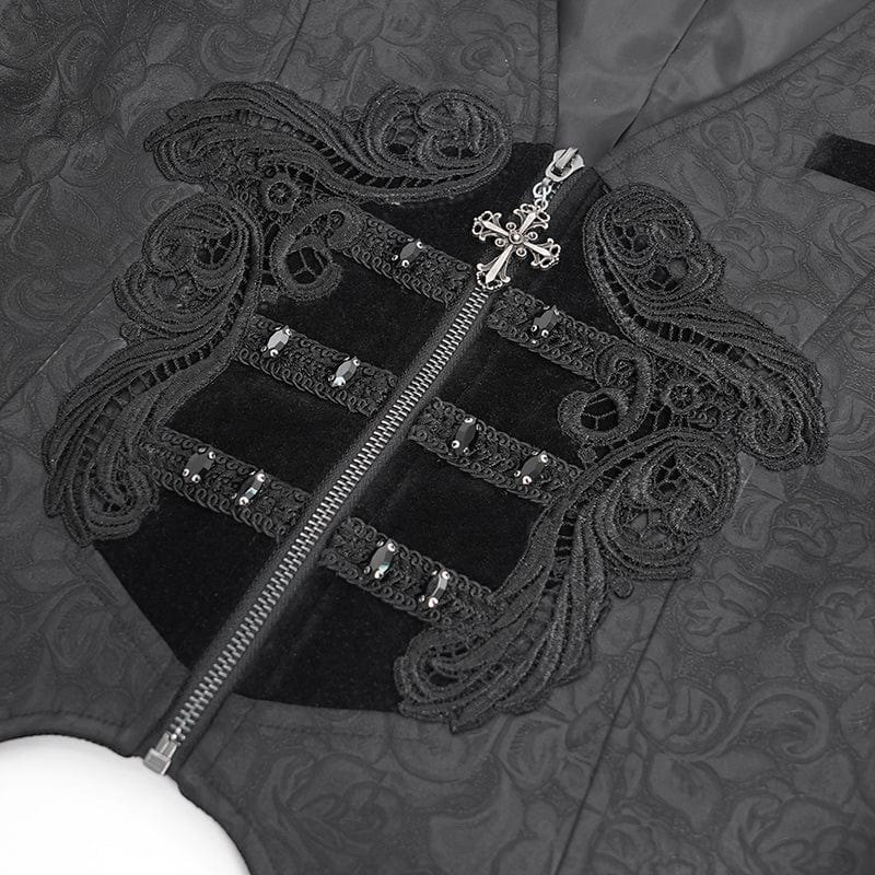 DEVIL FASHION Men's Gothic Floral Embroidered Velvet Splice Waistcoat