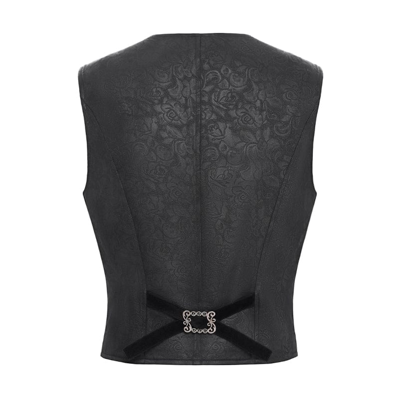 DEVIL FASHION Men's Gothic Floral Embroidered Velvet Splice Waistcoat