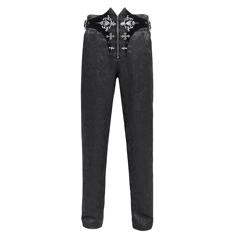 DEVIL FASHION Men's Gothic Floral Printed Buckle Lace-up Pants