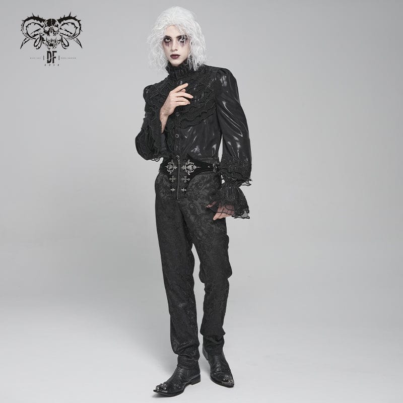 DEVIL FASHION Men's Gothic Floral Printed Buckle Lace-up Pants