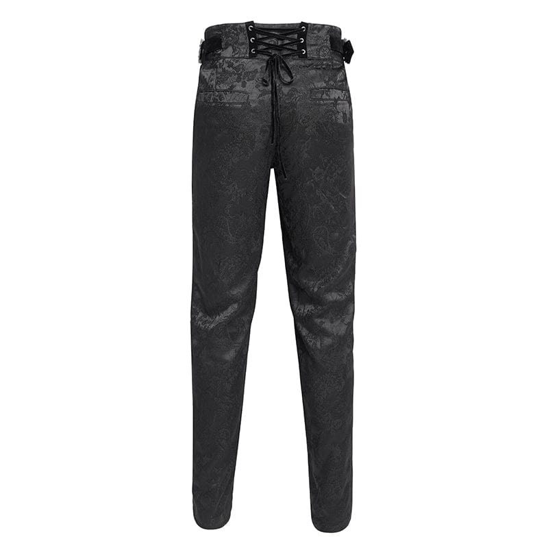 DEVIL FASHION Men's Gothic Floral Printed Buckle Lace-up Pants