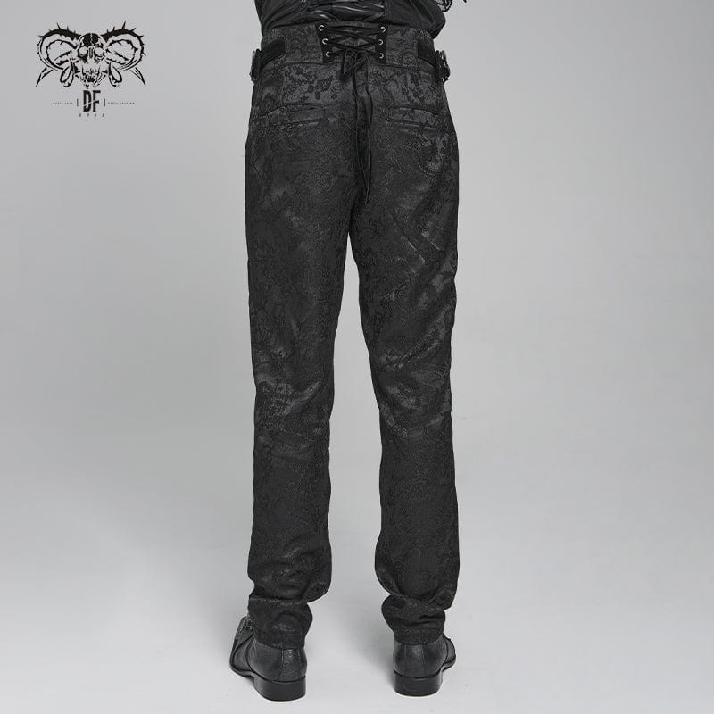 DEVIL FASHION Men's Gothic Floral Printed Buckle Lace-up Pants