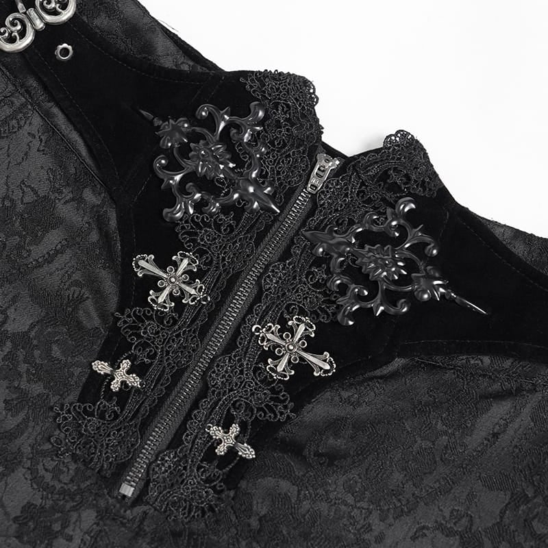 DEVIL FASHION Men's Gothic Floral Printed Buckle Lace-up Pants