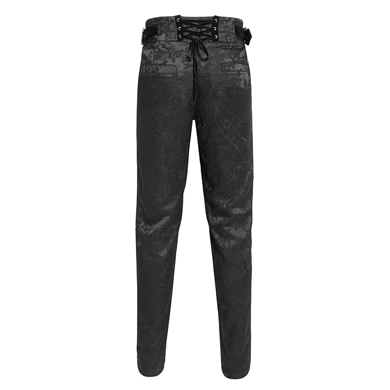 DEVIL FASHION Men's Gothic Floral Printed Buckle Lace-up Pants
