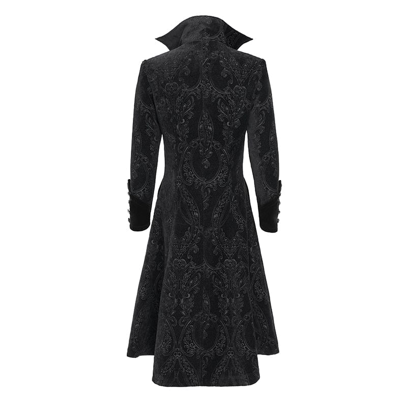 DEVIL FASHION Men's Gothic Floral Printed Diamante Stand Collar Coat Black