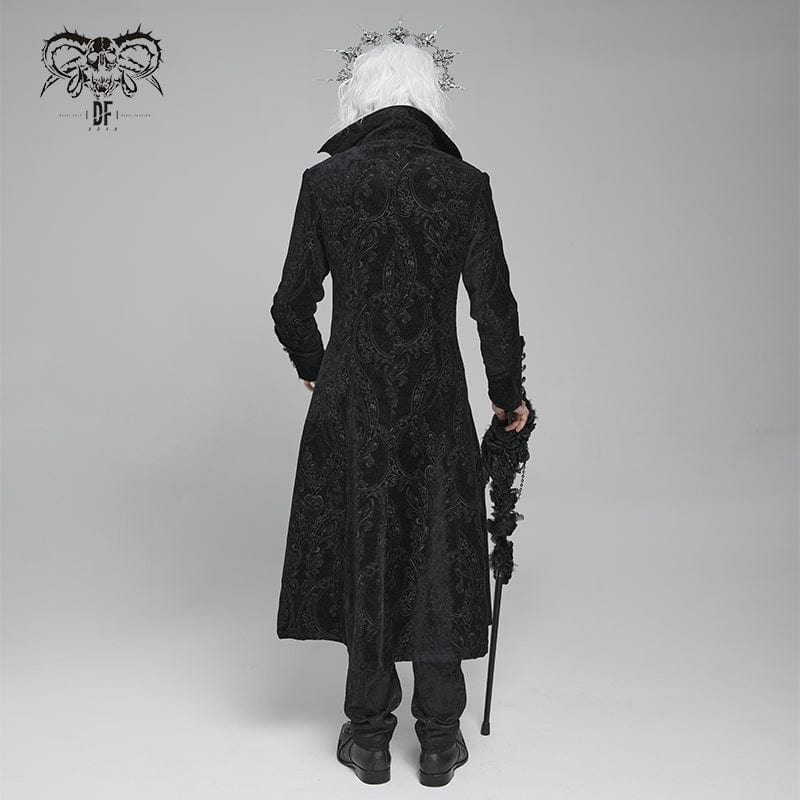DEVIL FASHION Men's Gothic Floral Printed Diamante Stand Collar Coat Black