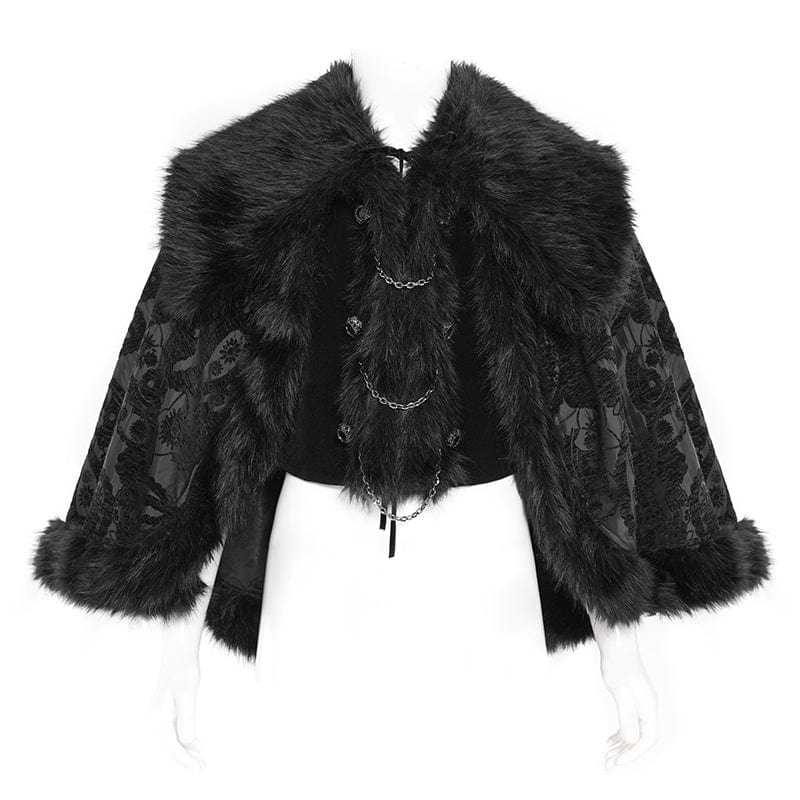 DEVIL FASHION Men's Gothic Floral Printed Faux Fur Splice Cape