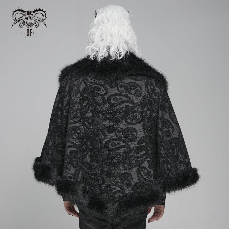 DEVIL FASHION Men's Gothic Floral Printed Faux Fur Splice Cape