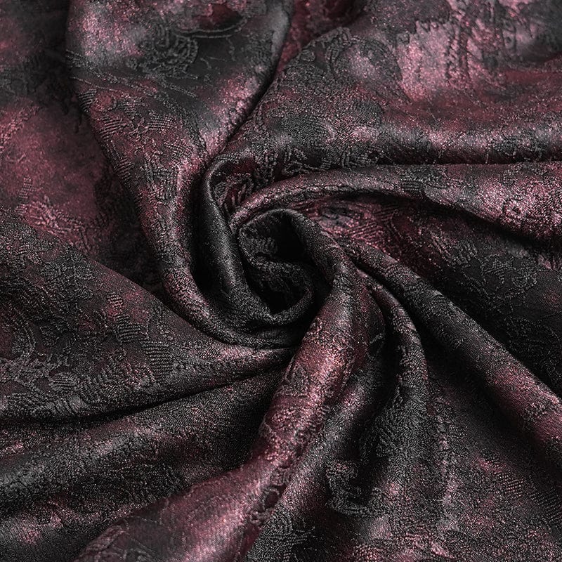 DEVIL FASHION Men's Gothic Floral Printed Stand Collar Lantern Sleeved Shirt Black-Red