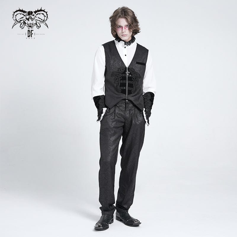 DEVIL FASHION Men's Gothic Floral Printed Suit Pants