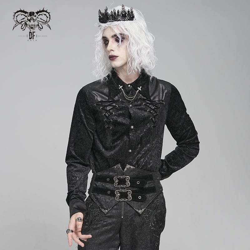 DEVIL FASHION Men's Gothic Floral Printed Turn-down Collar Shirt