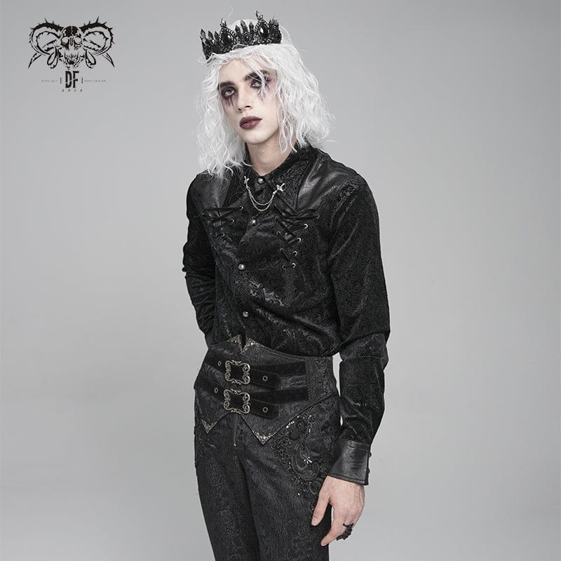 DEVIL FASHION Men's Gothic Floral Printed Turn-down Collar Shirt