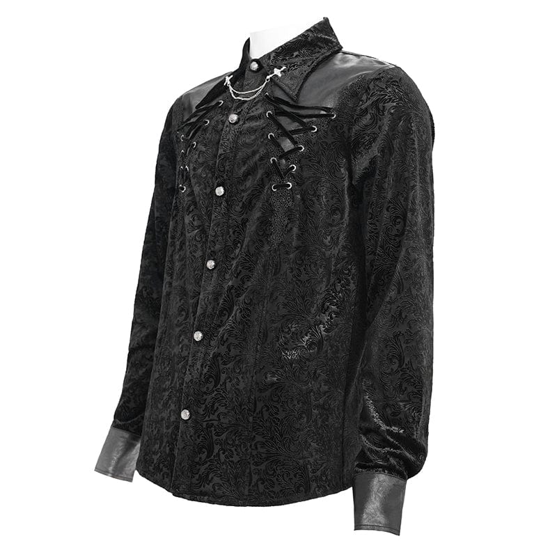 DEVIL FASHION Men's Gothic Floral Printed Turn-down Collar Shirt