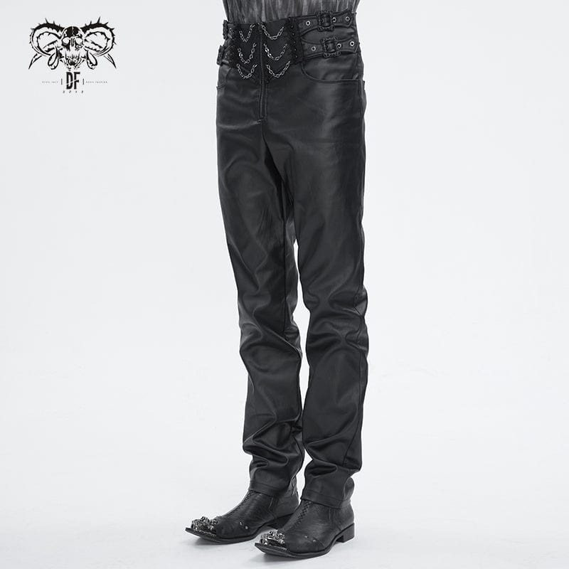 DEVIL FASHION Men's Gothic High-waisted Chain Pants