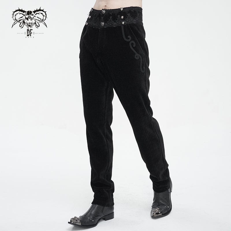 DEVIL FASHION Men's Gothic High-waisted Lace Splice Pants Black