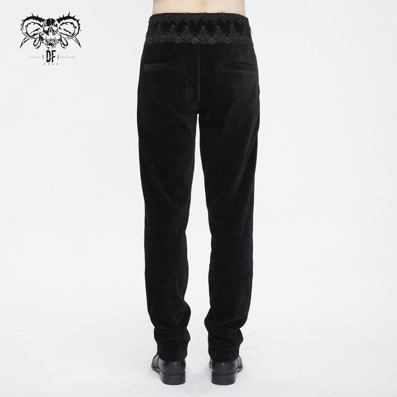 DEVIL FASHION Men's Gothic High-waisted Lace Splice Pants Black