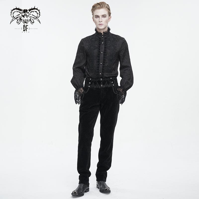 DEVIL FASHION Men's Gothic High-waisted Lace Splice Pants Black