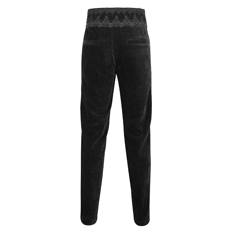 DEVIL FASHION Men's Gothic High-waisted Lace Splice Pants Black