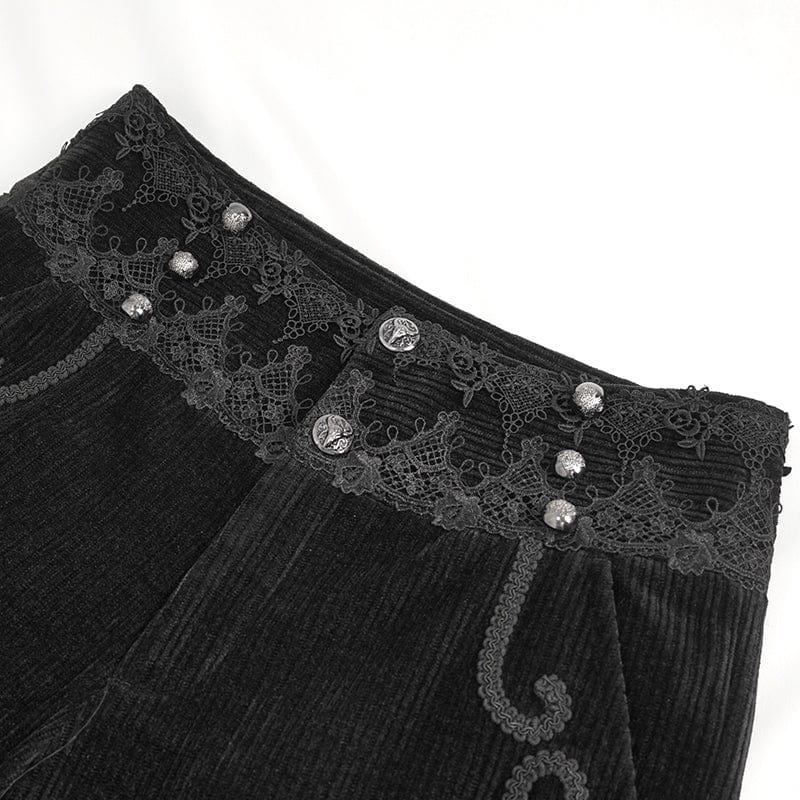 DEVIL FASHION Men's Gothic High-waisted Lace Splice Pants Black