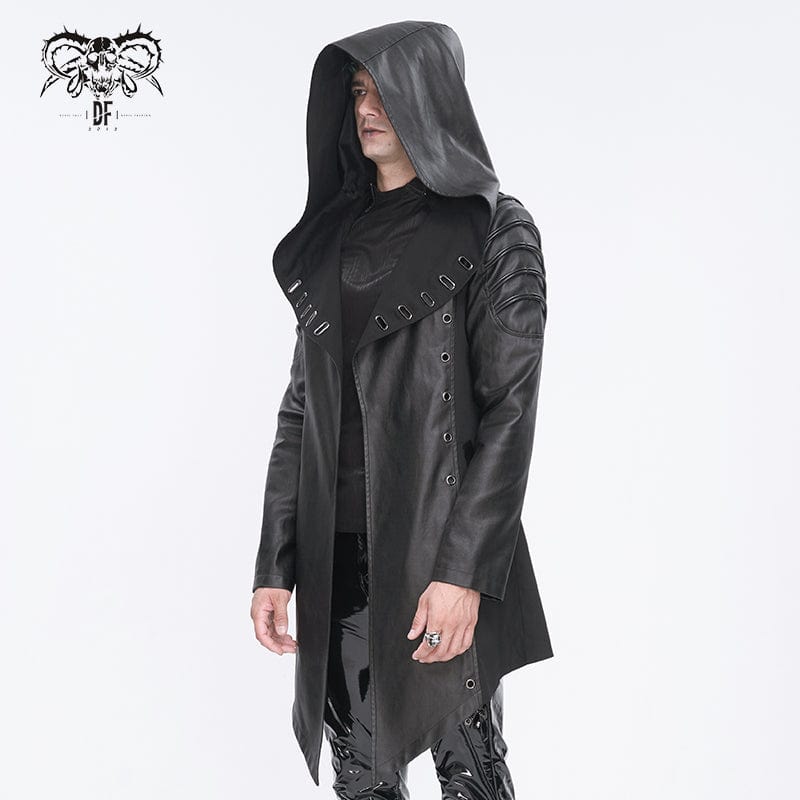 DEVIL FASHION Men's Gothic Irregular Eyelet Jacket with Hood