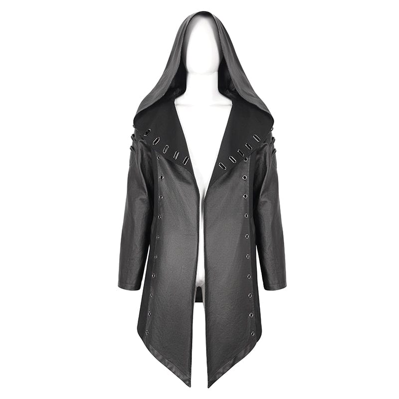 DEVIL FASHION Men's Gothic Irregular Eyelet Jacket with Hood