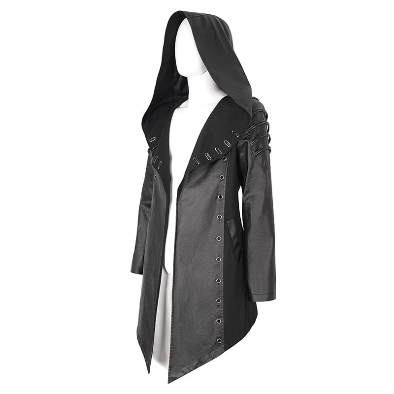 DEVIL FASHION Men's Gothic Irregular Eyelet Jacket with Hood