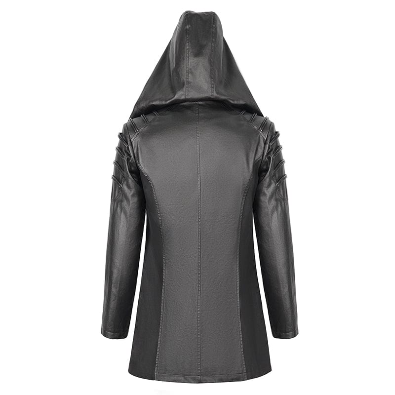 DEVIL FASHION Men's Gothic Irregular Eyelet Jacket with Hood
