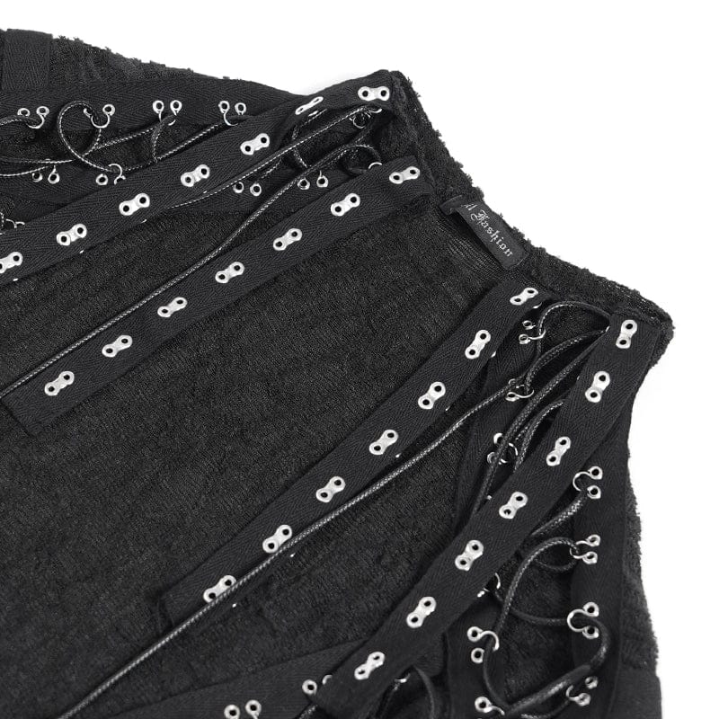 DEVIL FASHION Men's Gothic Irregular Eyelet Strap Lace-up T-shirt