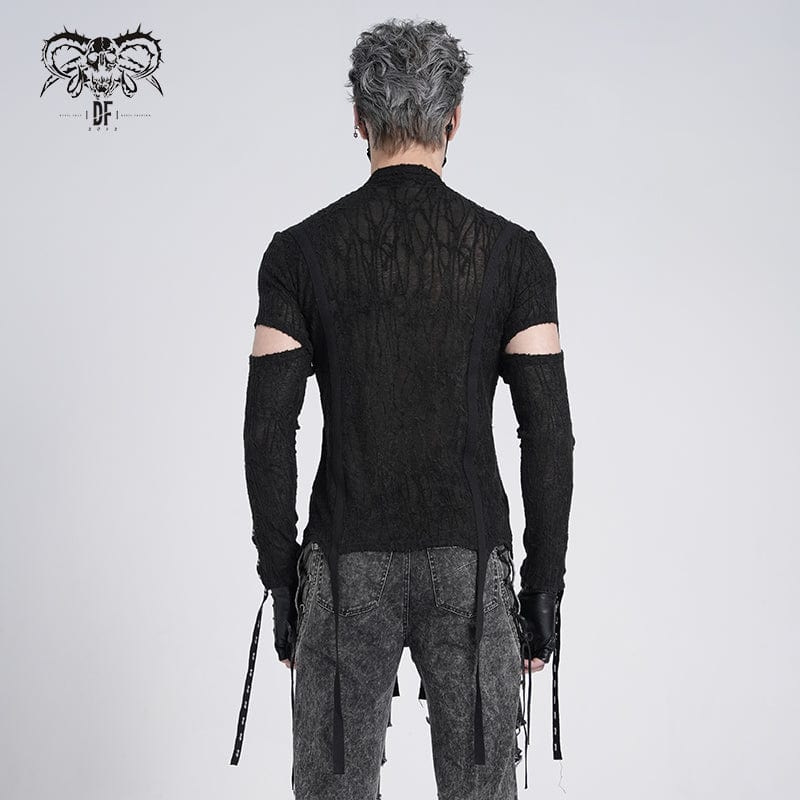 DEVIL FASHION Men's Gothic Irregular Eyelet Strap Lace-up T-shirt