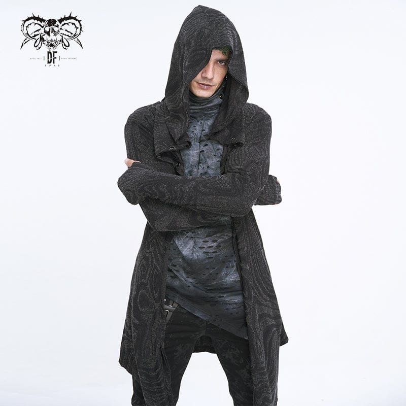 DEVIL FASHION Men's Gothic Irregular Multi-chain Coat with Hood Black