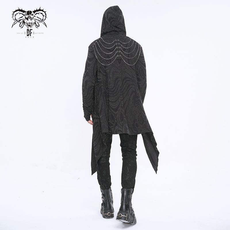 DEVIL FASHION Men's Gothic Irregular Multi-chain Coat with Hood Black