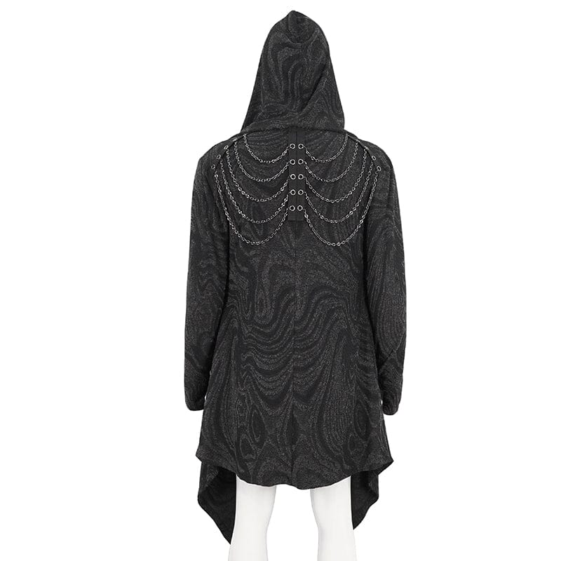 DEVIL FASHION Men's Gothic Irregular Multi-chain Coat with Hood Black