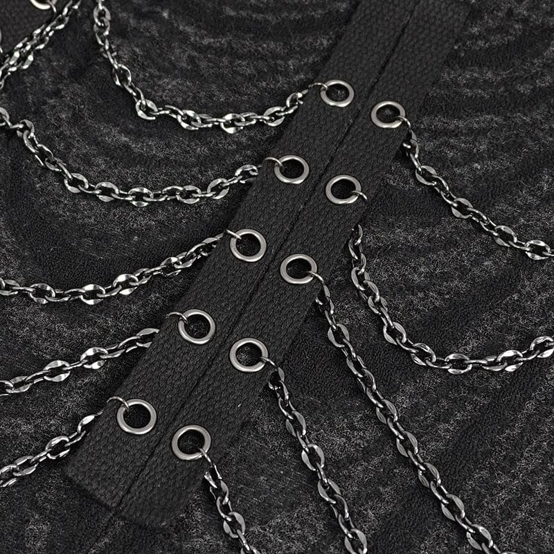 DEVIL FASHION Men's Gothic Irregular Multi-chain Coat with Hood Black