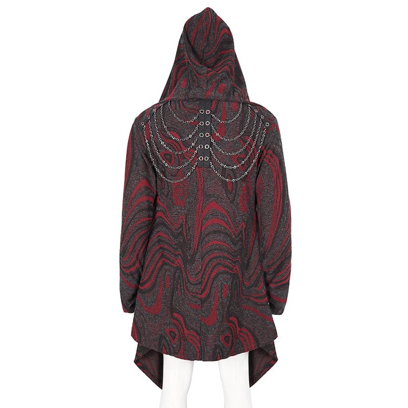 DEVIL FASHION Men's Gothic Irregular Multi-chain Coat with Hood Red