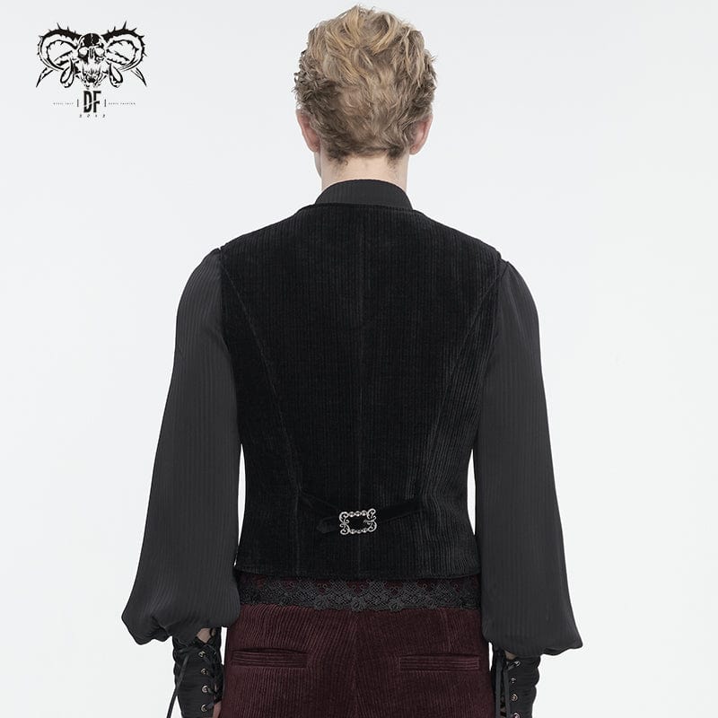 DEVIL FASHION Men's Gothic Irregular Velvet Splice Corduroy Waistcoat Black
