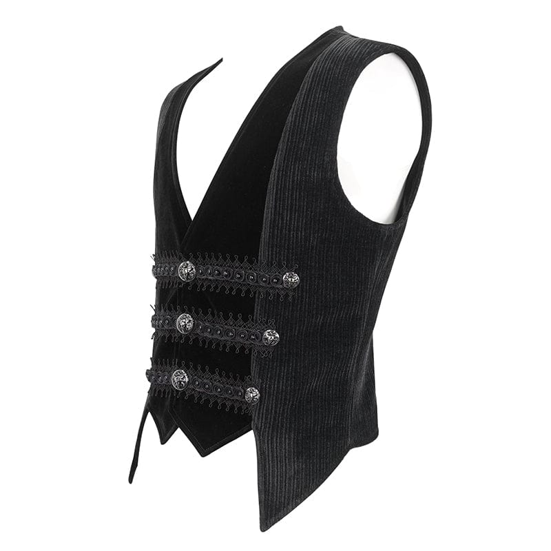 DEVIL FASHION Men's Gothic Irregular Velvet Splice Corduroy Waistcoat Black