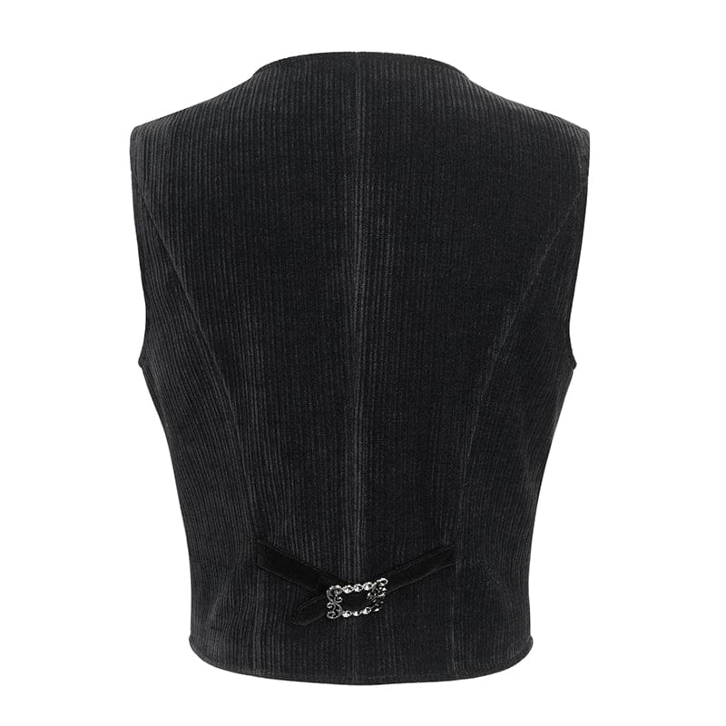 DEVIL FASHION Men's Gothic Irregular Velvet Splice Corduroy Waistcoat Black