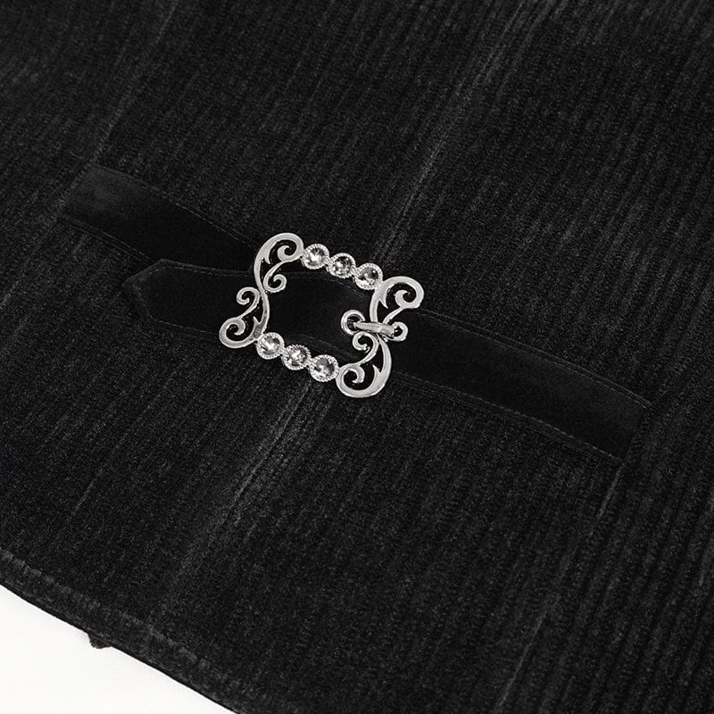 DEVIL FASHION Men's Gothic Irregular Velvet Splice Corduroy Waistcoat Black