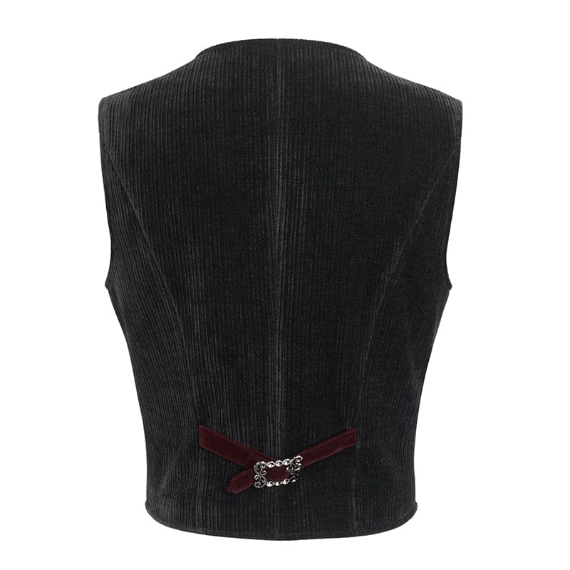 DEVIL FASHION Men's Gothic Irregular Velvet Splice Corduroy Waistcoat Red