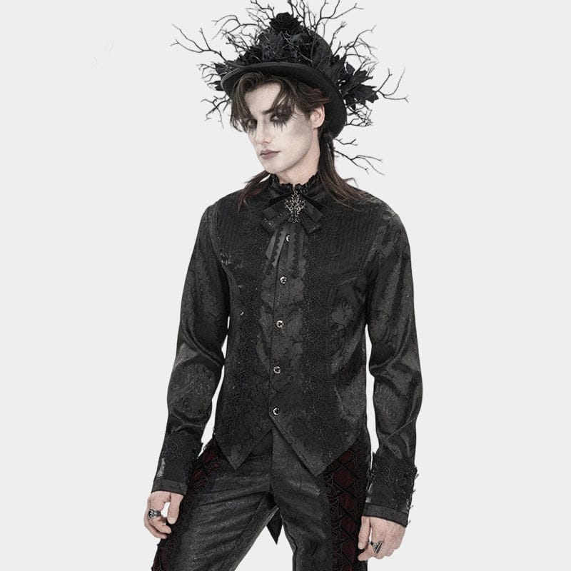 DEVIL FASHION Men's Gothic Jacquard Decal Stand Collar Shirt Black