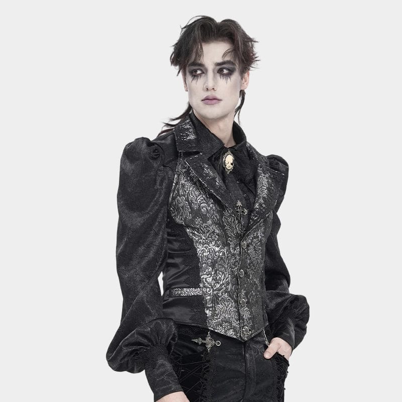 DEVIL FASHION Men's Gothic Jacquard Single-breasted Halterneck Vest Silver
