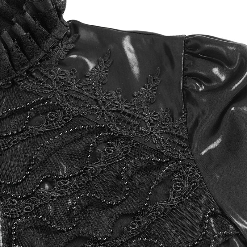 DEVIL FASHION Men's Gothic Lace Splice Lace-up Puff Sleeved Shirt