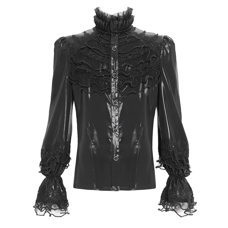 DEVIL FASHION Men's Gothic Lace Splice Lace-up Puff Sleeved Shirt
