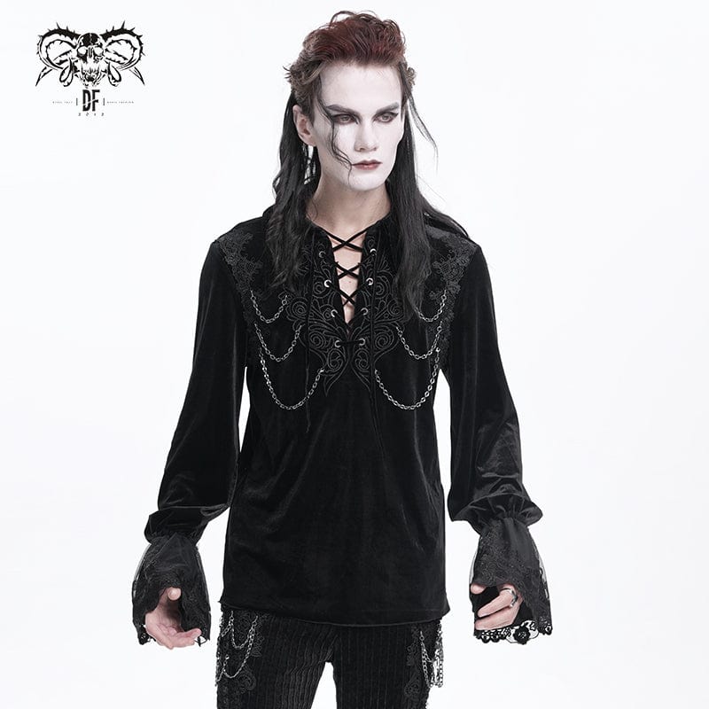 DEVIL FASHION Men's Gothic Lace-up Chain Lace Shirt