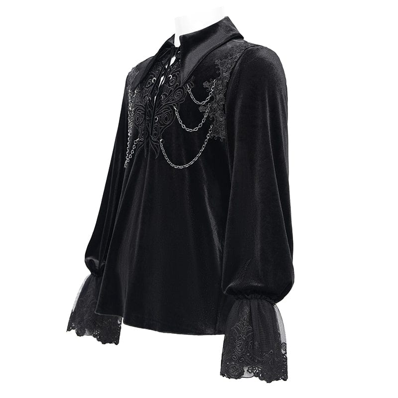 DEVIL FASHION Men's Gothic Lace-up Chain Lace Shirt