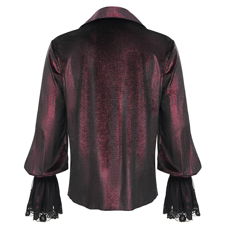 DEVIL FASHION Men's Gothic Lace-up Chain Lace Shirt Wine Red