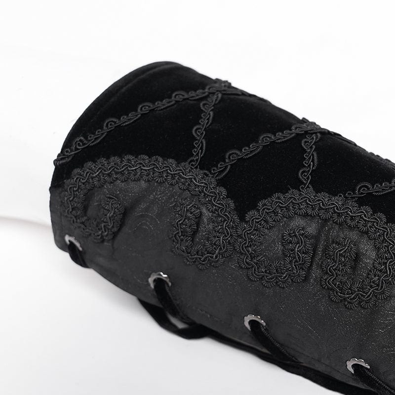 DEVIL FASHION Men's Gothic Lace-up Embroidered Velvet Splice Arm Sleeves